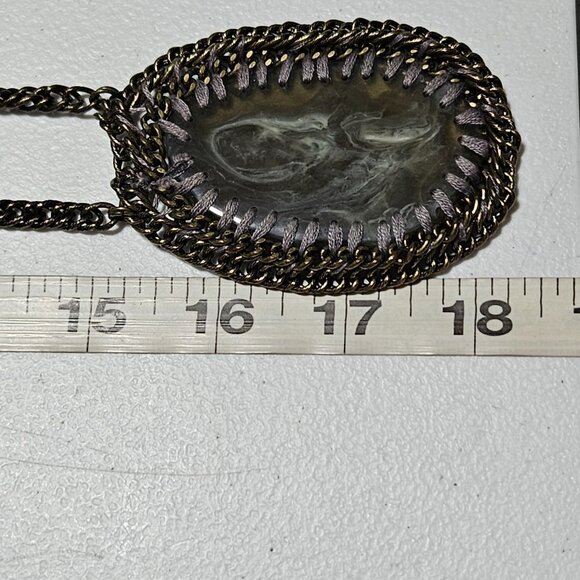 Vintage Marbled Stone Oval Pendant Necklace Braided Chain Fashion Jewelry Women - Picture 6 of 6